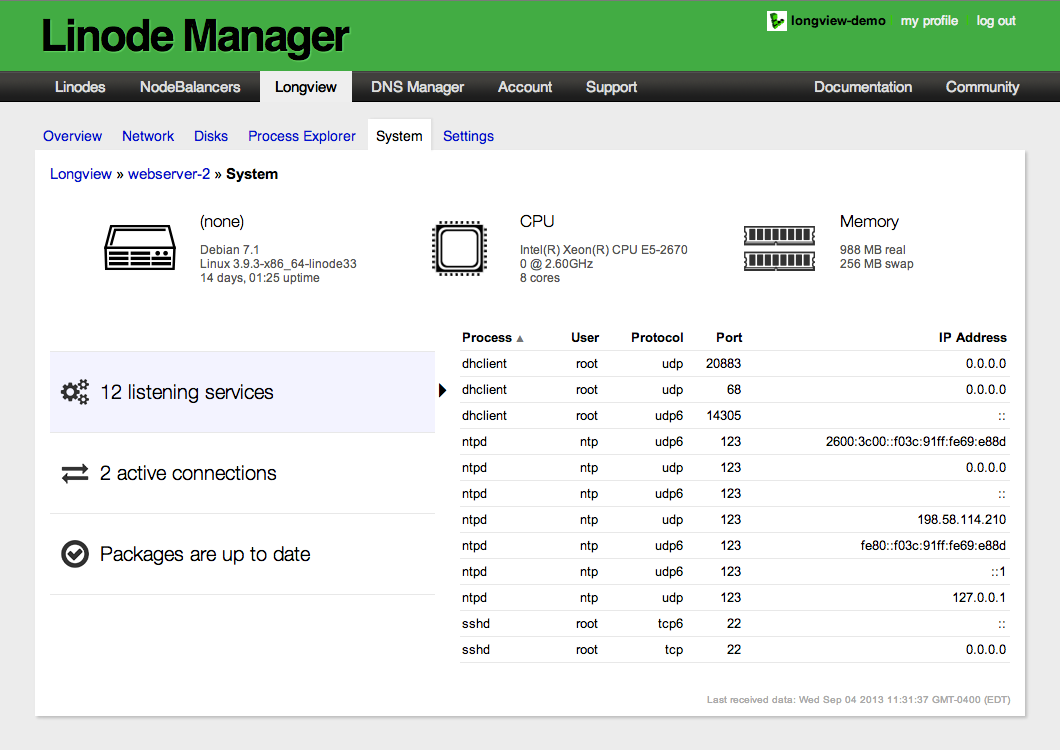 Linode Manager Longview system