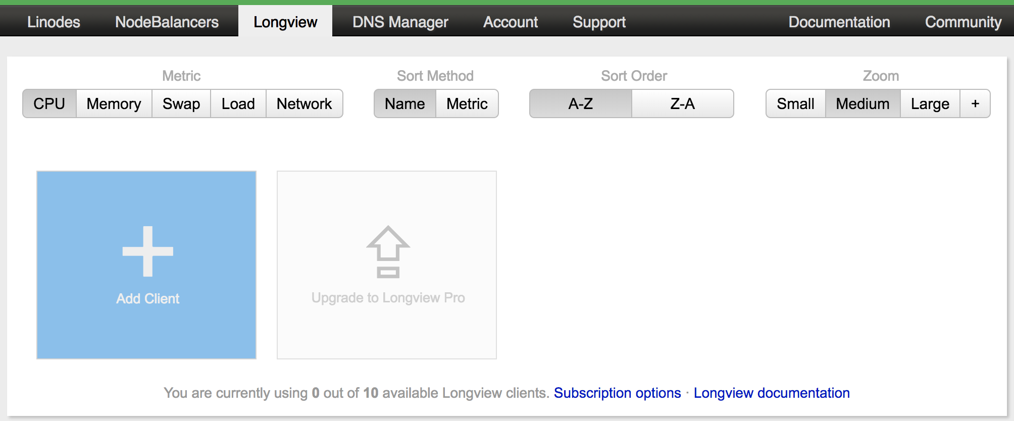 Linode Manager Longview tab