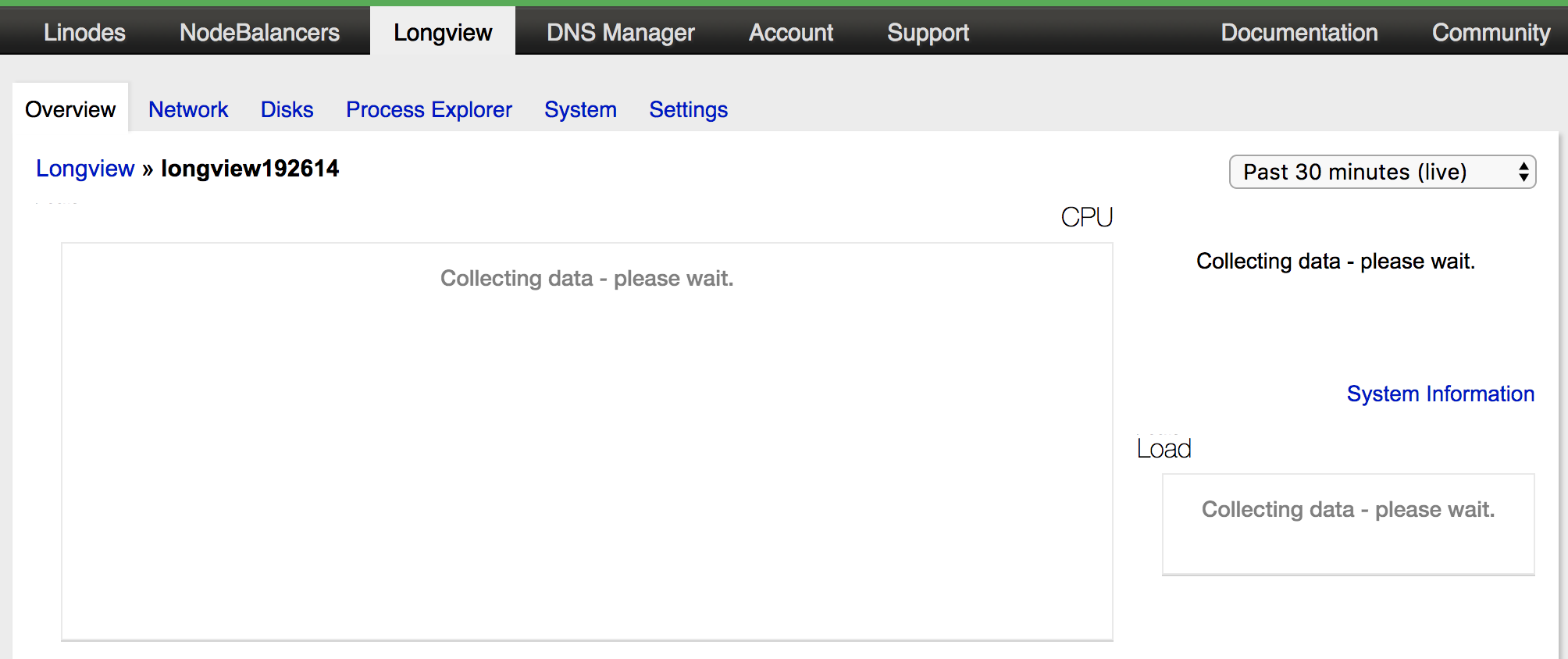 Linode Manager Longview Waiting