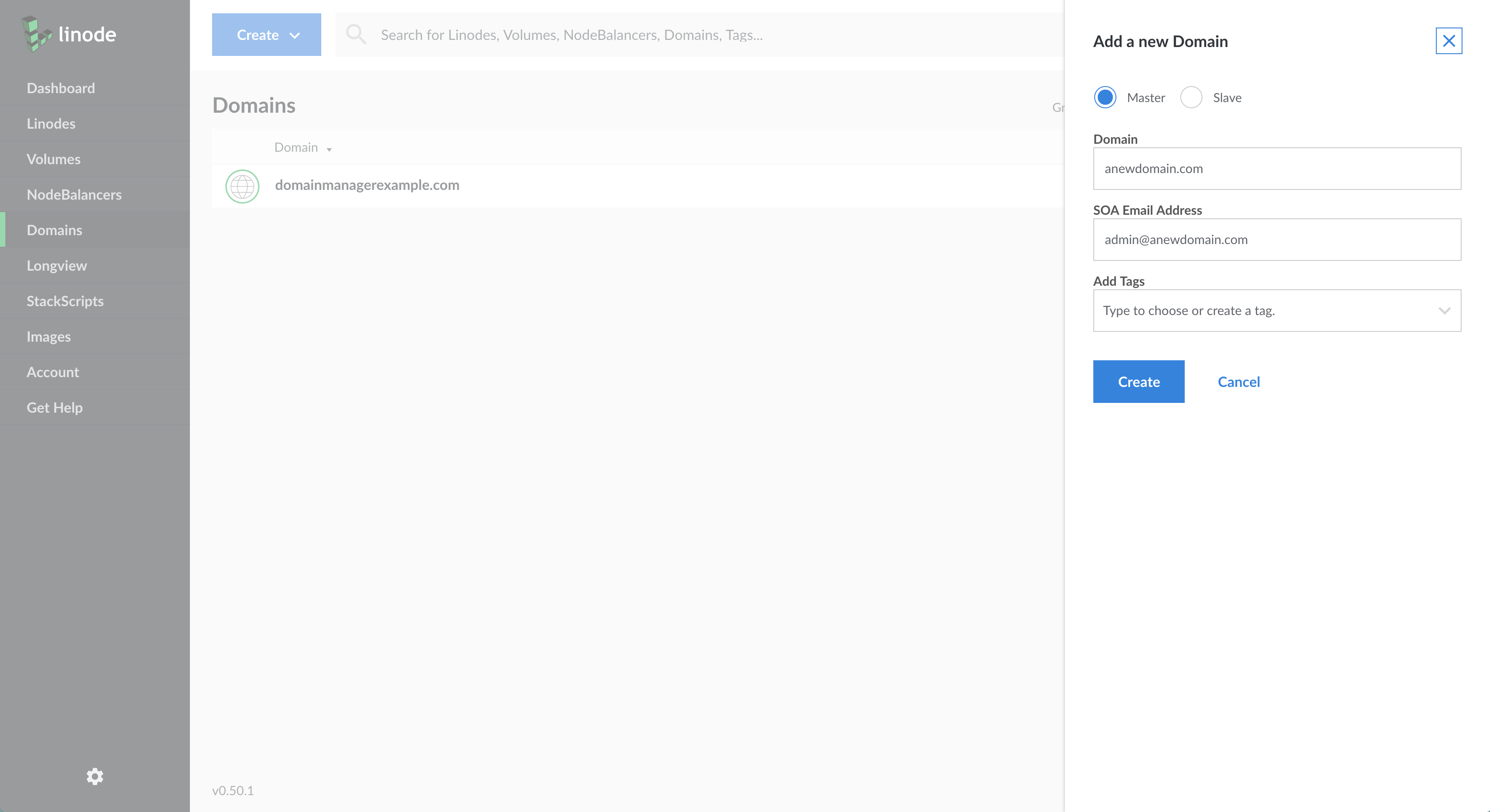 This page lets you add a domain zone.